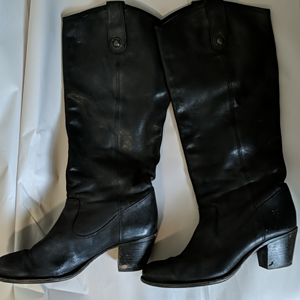 Frye 'Jackie Button' Black Leather Riding Boots - Picture 2 of 4